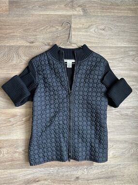 Peter Martin Quilted Women’s Knit Sleeve Jacket Black Full Zip Size L